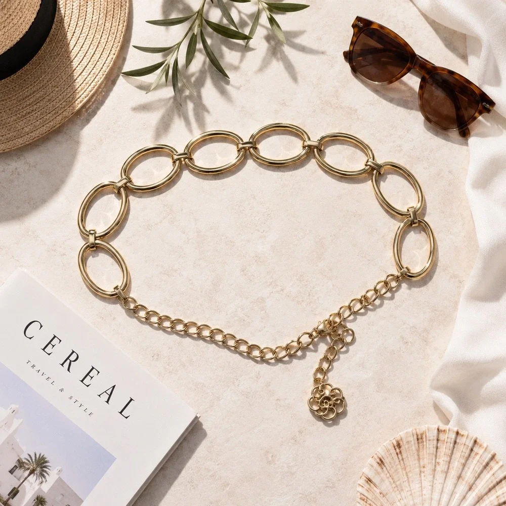 J.Crew Y2K NEW Gold Oval Link Chain Belt Adjustable Statement‎ Chic minimalist